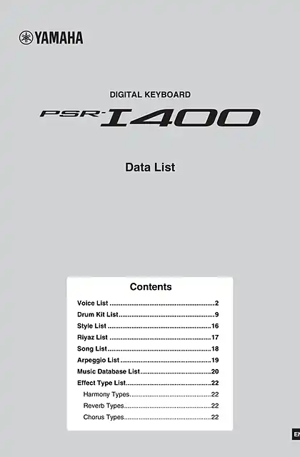 yamaha雅马哈PSR-I400 Data List